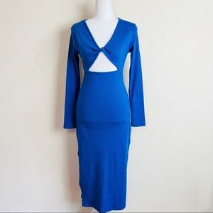 NWT Nasty Gal Cobalt Blue Ribbed Twist Keyhole Cutout Slit Side Midi Dress